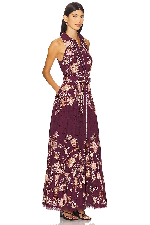 view 2 of 4 Long Shirt Dress With Buckle Belt in Burgundy Floral