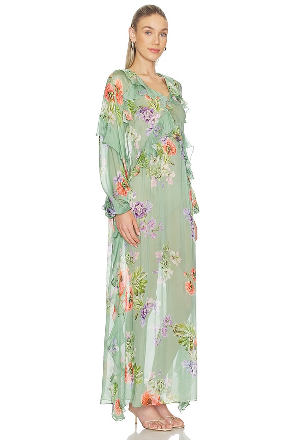 view 2 of 3 Long Ruffle Kaftan in Green