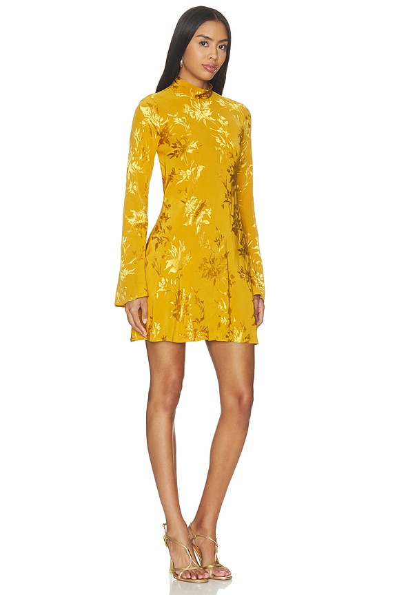 view 2 of 4 ROBE COURTE BIASED MINI DRESS WITH MOCK NECK in Gold