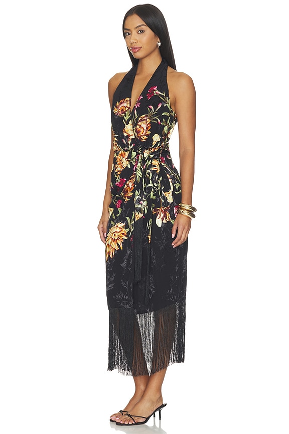 view 2 of 3 ROBE MI-LONGUE FRONT DRAPED MIDI DRESS in Black