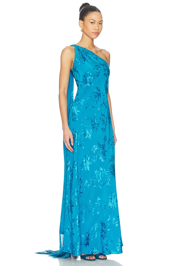 view 2 of 4 ROBE MAXI ONE SHOULDER SASH MAXI DRESS in Turquoise