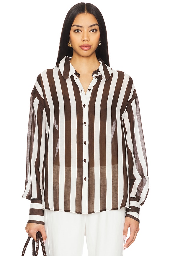view 2 of 5 STRIPED オーバーサイズシャツ in Brown & White