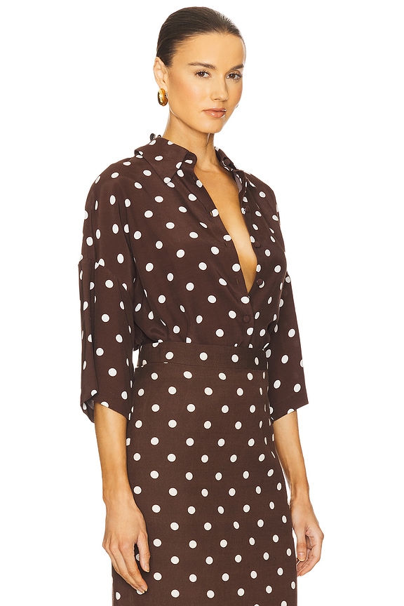 view 2 of 4 Oversized Polka Dot Shirt in Brown & White