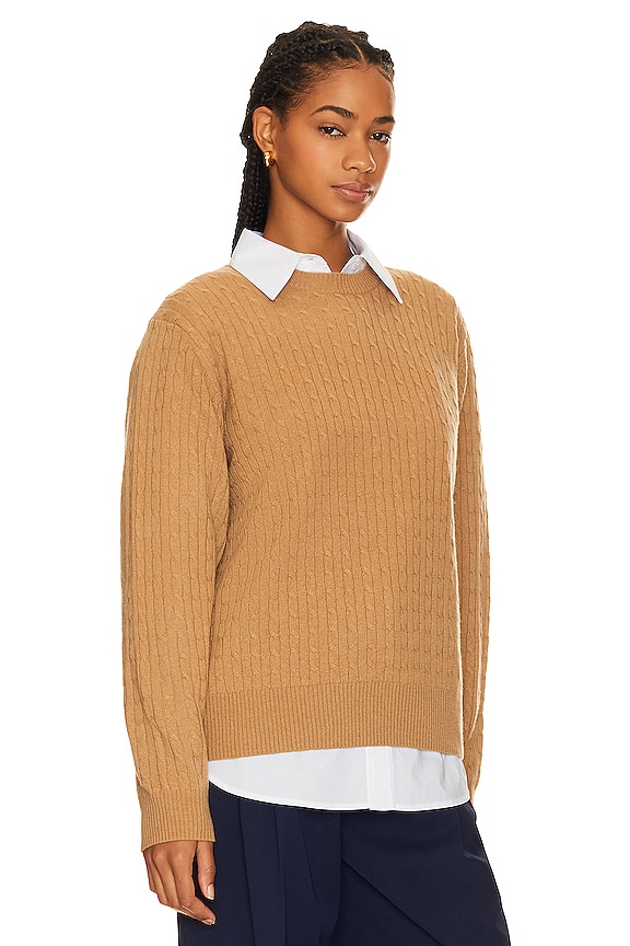 view 2 of 4 Cashmere Cropped Cable Crew in Camel