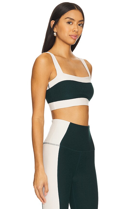 view 2 of 4 Spacedye Horizon Colorblock Bra in Dark Spruce Green & Eggshell
