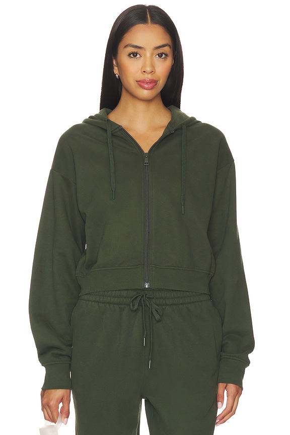 view 2 of 5 Luxe Fleece Zip Up Hoodie in Dark Olive