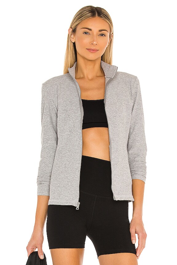 Beyond Yoga On The Go Mock Neck Jacket in Silver Mist | REVOLVE