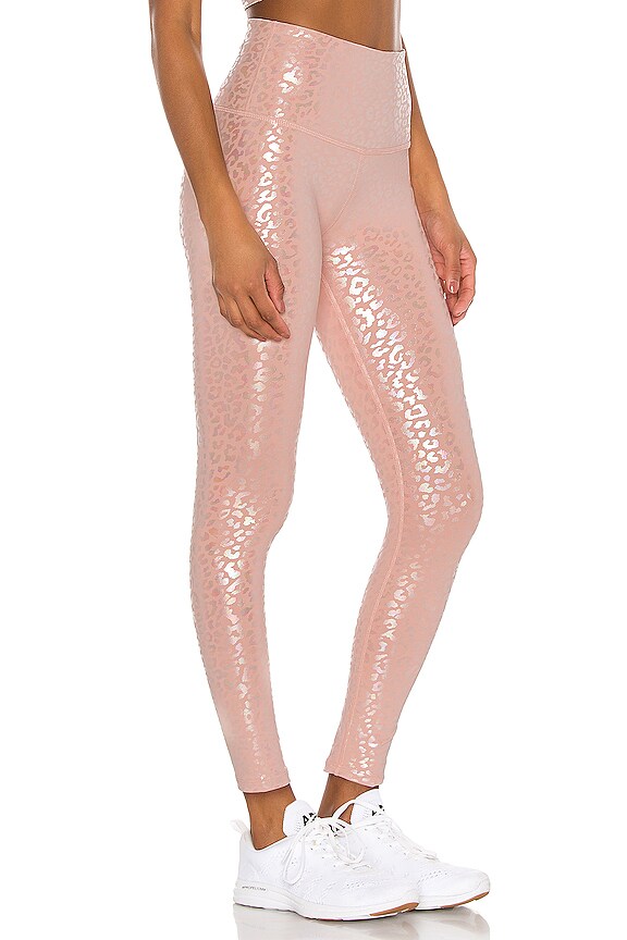 view 2 of 5 Shiny Leopard High Waisted Midi Legging in Tinted Rose & Iridescent Clear Leopard