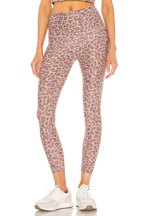 Beyond Yoga Spacedye Printed Caught in the Midi High Waisted Legging in Chai Cocoa Brown Leopard