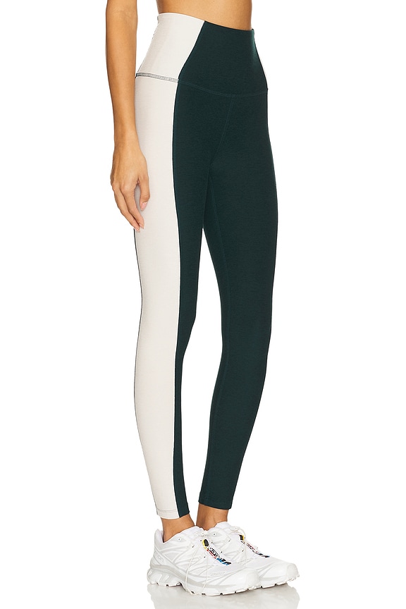 view 2 of 6 Spacedye Vitality Colorblock High Waisted Midi Legging in Dark Spruce Green & Eggshell