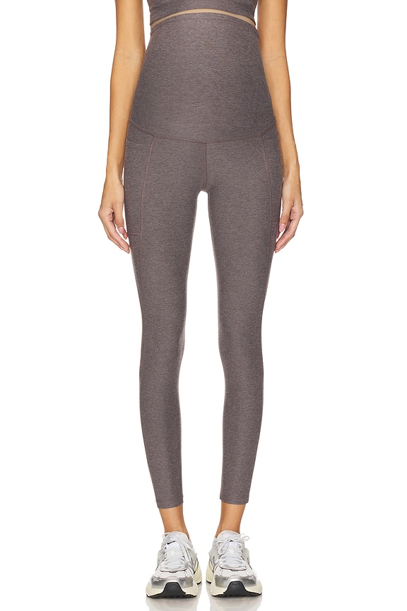 view 2 of 6 Spacedye Love The Bump Maternity Pocket Midi Legging in Soft Umber Heather