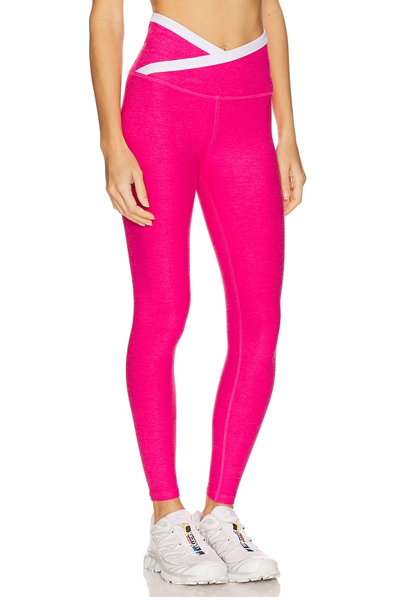 view 2 of 6 Spacedye Outlines High Waisted Midi Legging in Vivid Pink Heather & Cloud White
