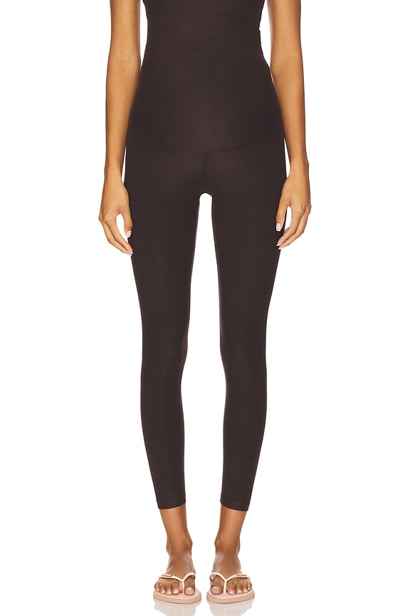 view 2 of 7 Spacedye Love The Bump Maternity Midi Legging in Dark Chocolate Heather