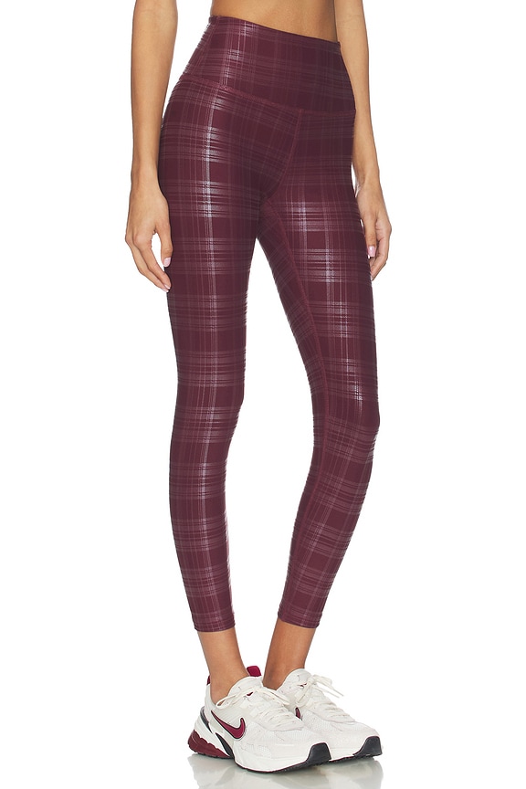 view 2 of 6 High Waisted Midi Legging in Midnight Burgundy Plaid