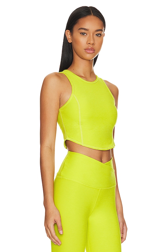 view 2 of 4 Spacedye Motivate Cropped Tank in True Chartreuse Heather