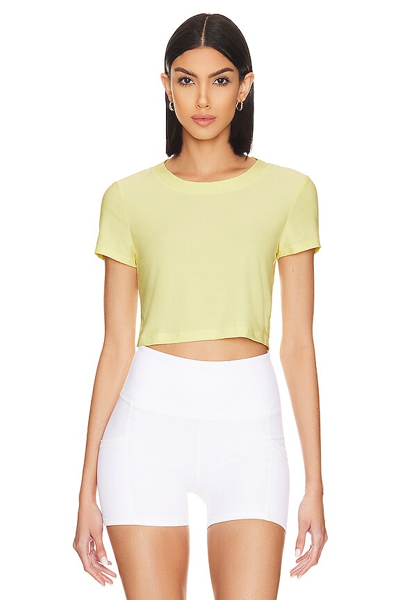 view 2 of 5 Featherweight Cropped Open Back Tee in Powder Lemon Heather
