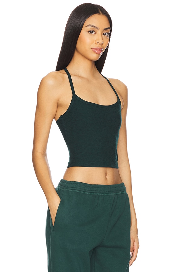 view 2 of 4 Space Dye Slim Racerback Cropped Tank Top in Dark Spruce Green