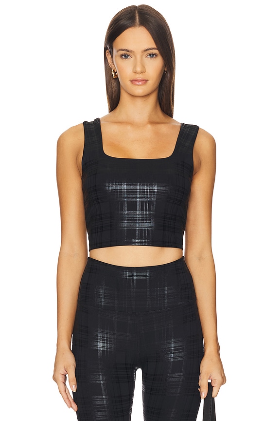 view 1 of 5 Beyond The Studio High Cropped Tank Top in Plaid Foil Black