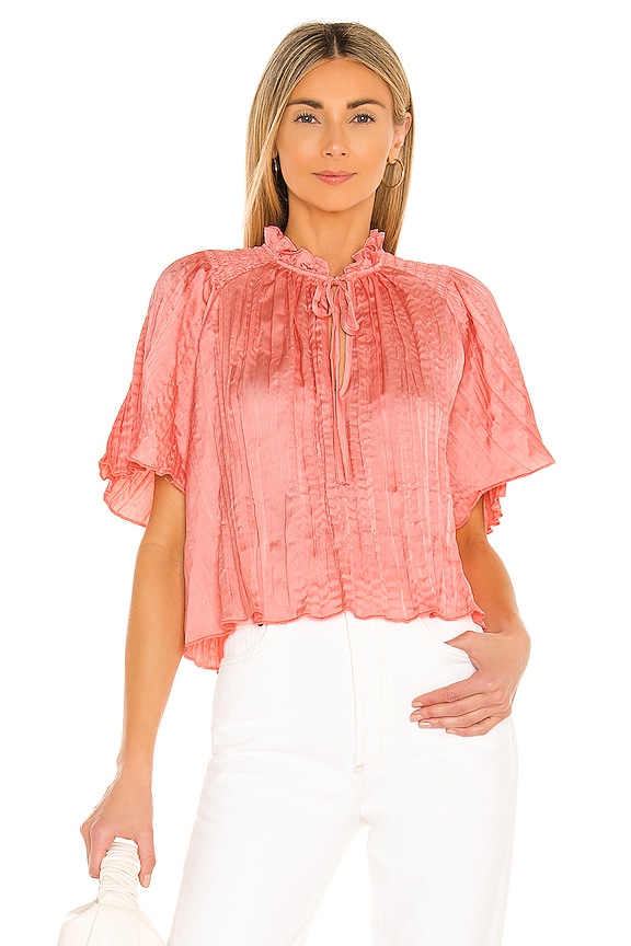 view 2 of 5 Crinkle Satin Blouse in Coral