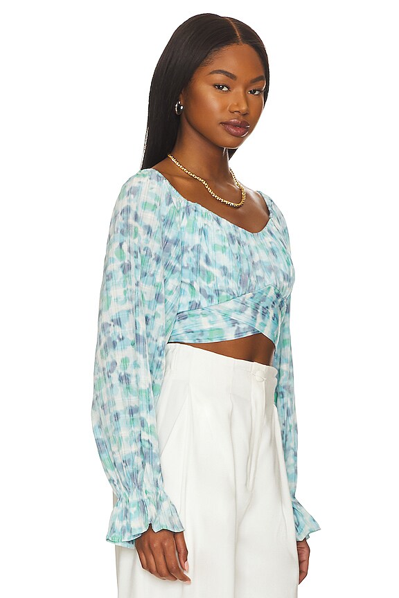 view 2 of 4 Woven Crisscross Top in Blue Multi