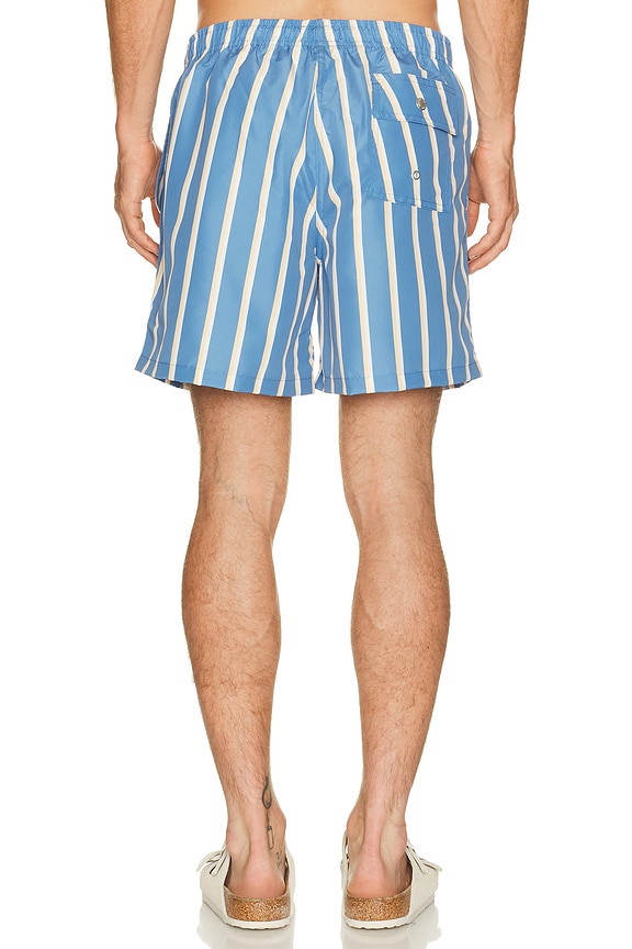 view 2 of 5 Fine Stripe Swim Trunk in Blue, Yellow & White