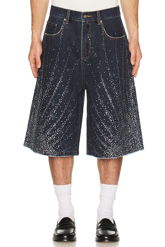 view 1 of 5 20K Diamond Starlight Denim Shorts in Blue