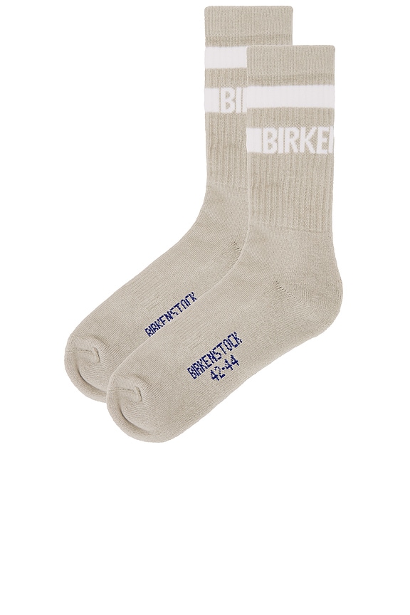 view 2 of 4 Cotton Crew Socks in Light Gray & White