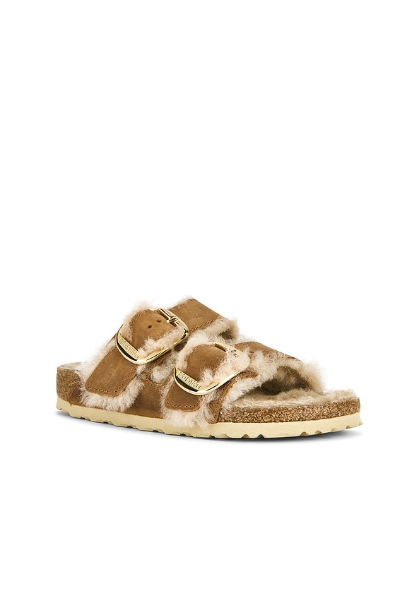 view 2 of 5 Arizona Big Buckle Shearling Sandal in Cognac & Sandcastle