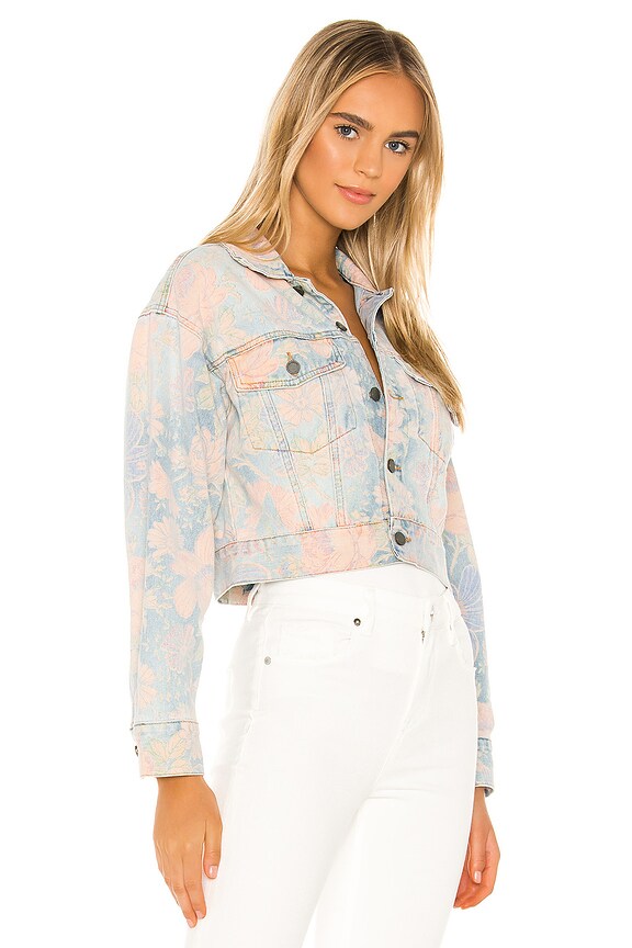 view 2 of 4 Floral Printed Cropped Denim Trucker Jacket in Nirvana