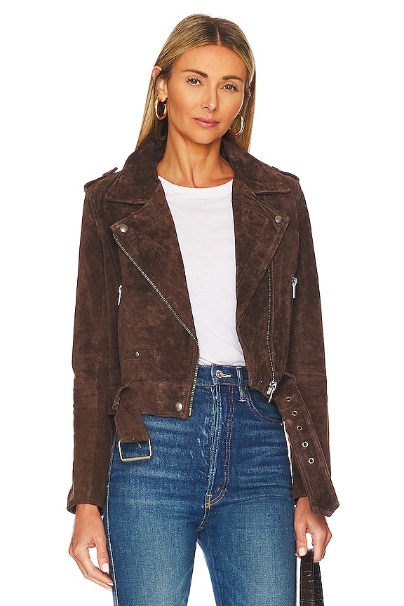 view 1 of 5 Faux Suede Moto Jacket in Chocolate Souffl?