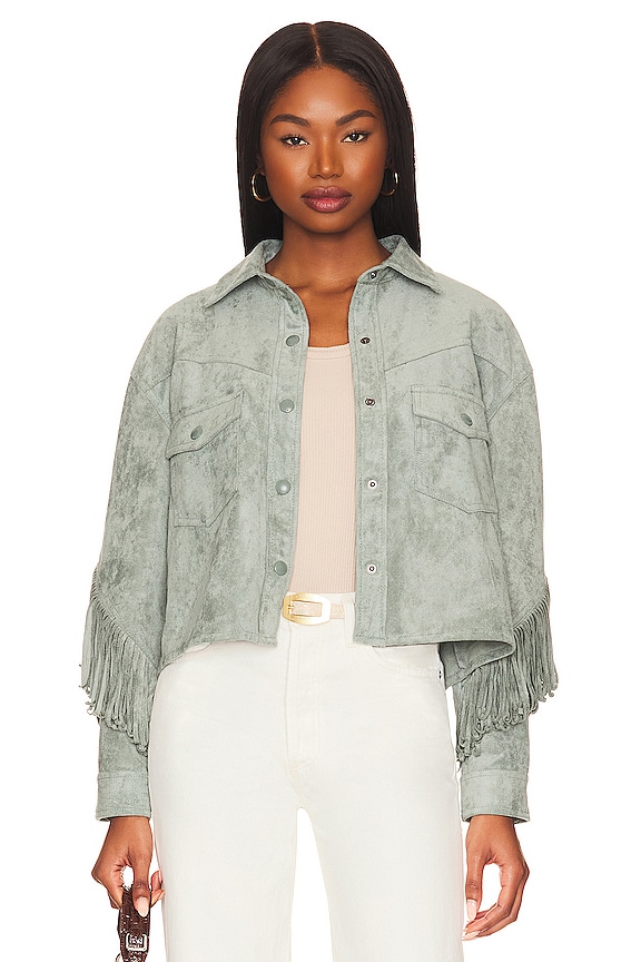 Blanknyc Faux Suede Fringe Shacket In Olive Branch Revolve