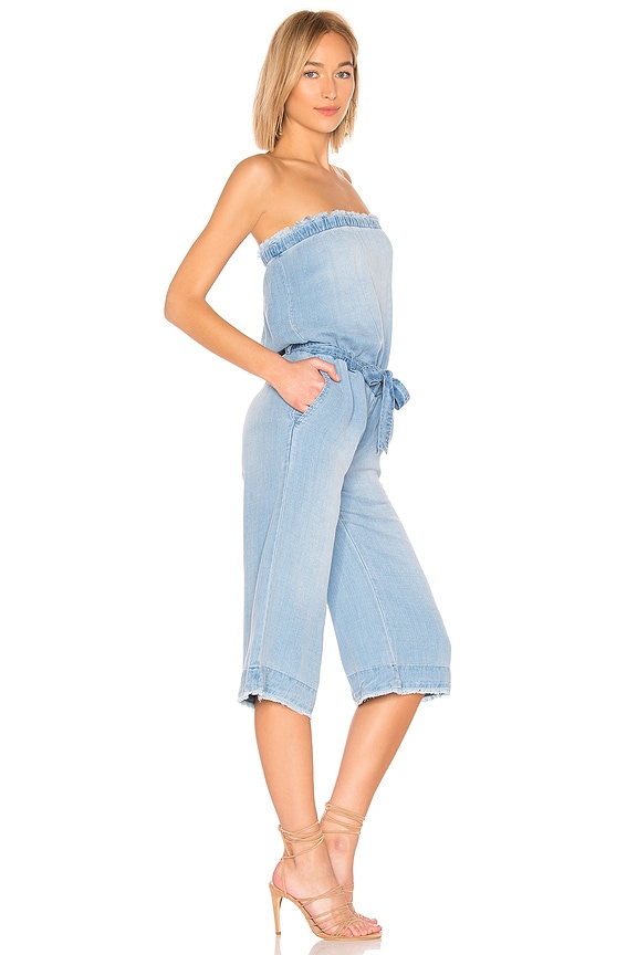 view 2 of 3 Strapless Frayed Crop Jumpsuit in Clearwater Wash