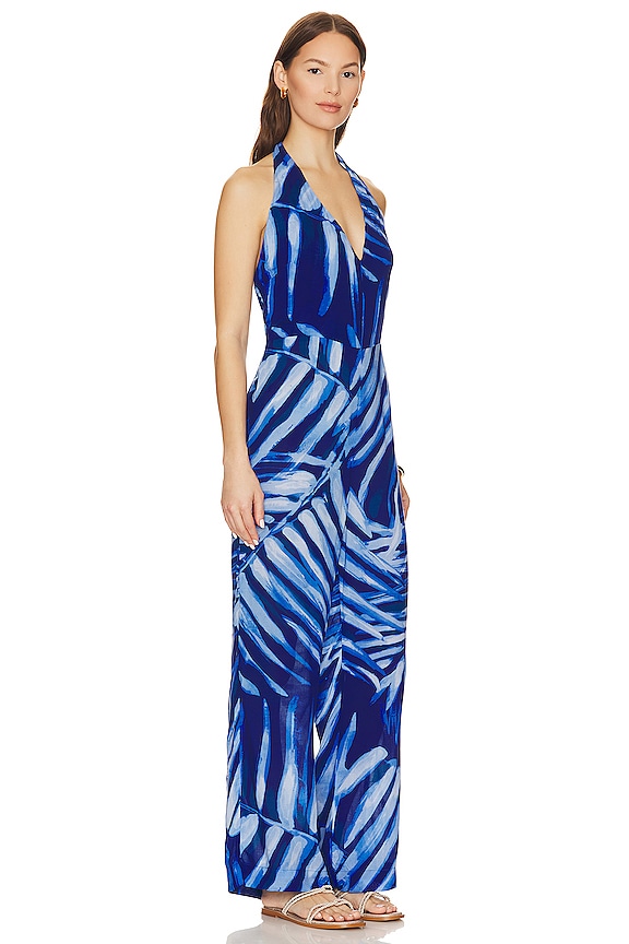view 2 of 3 Low Back Halter Jumpsuit in Bayside Palm Print