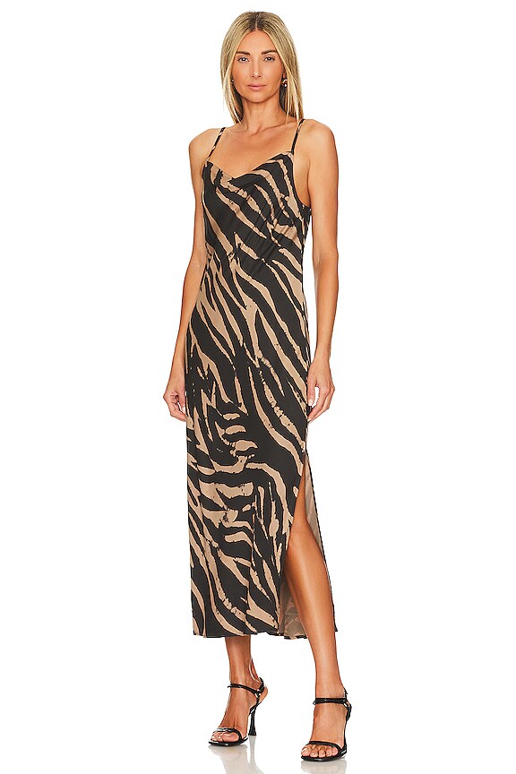 Bella Dahl Maxi Bias Slip Dress in Gold Zebra Print | REVOLVE