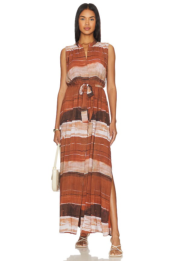 view 1 of 3 Pleat Front Maxi Dress in Rust Stripes