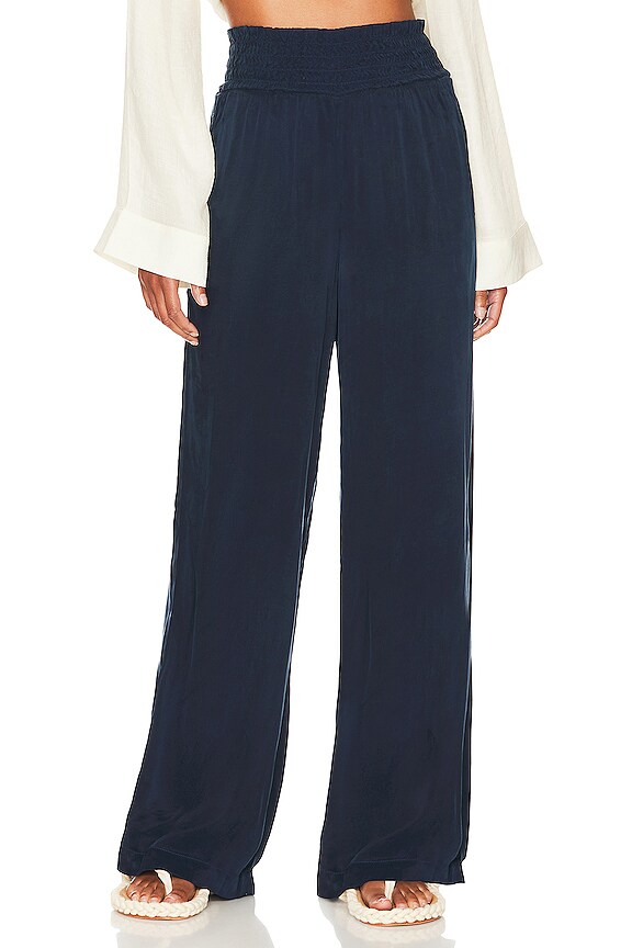 view 1 of 4 Smocked Wide Leg Pant in Navy Ink