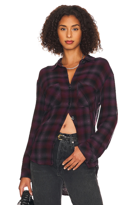 Bella Dahl Two Pocket Flannel Shirt in Boysenberry Plaid | REVOLVE