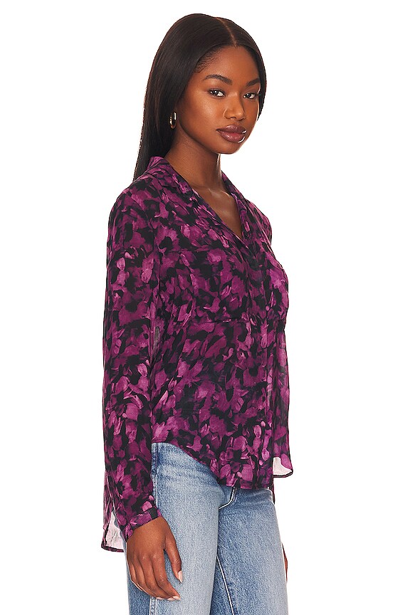 view 2 of 4 Full Button Down Hipster Top in Berry Floral Print
