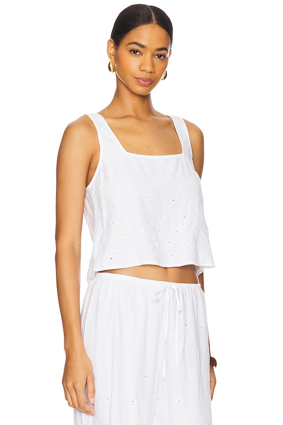view 2 of 4 Square Neck Button Back Tank in White