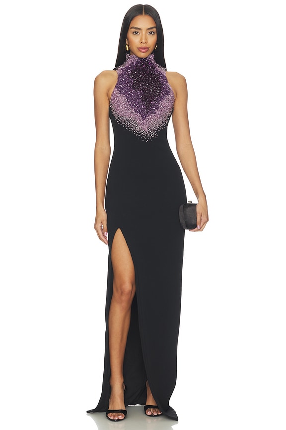 view 1 of 4 Amethyst Pearl Embroidered Dress in Noir, Violet & Cristal
