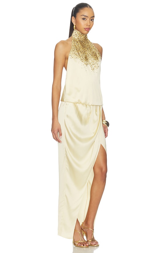 view 2 of 4 ROBE HALTERNECK SAND PEARL EMBROIDERED in Beige