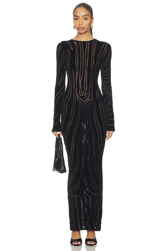 view 2 of 3 Zebra Bodycon Long Dress in Noir