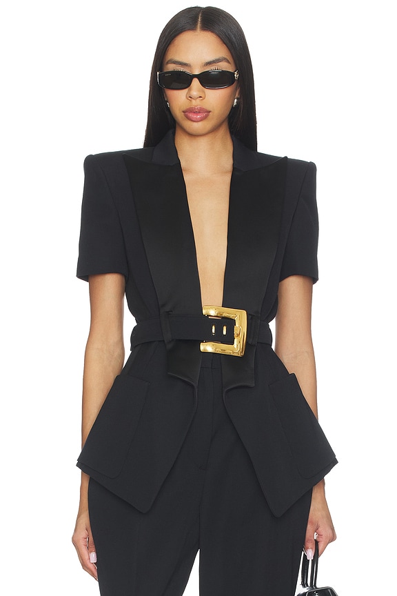 view 1 of 4 Tailored Grain De Poudre Jacket in Black & Noir in Black/black