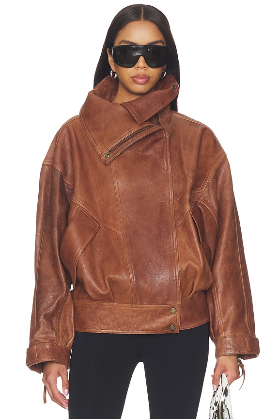 view 1 of 5 CAZADORA HOLGADA HIGH COLLAR LAMBSKIN in Marron