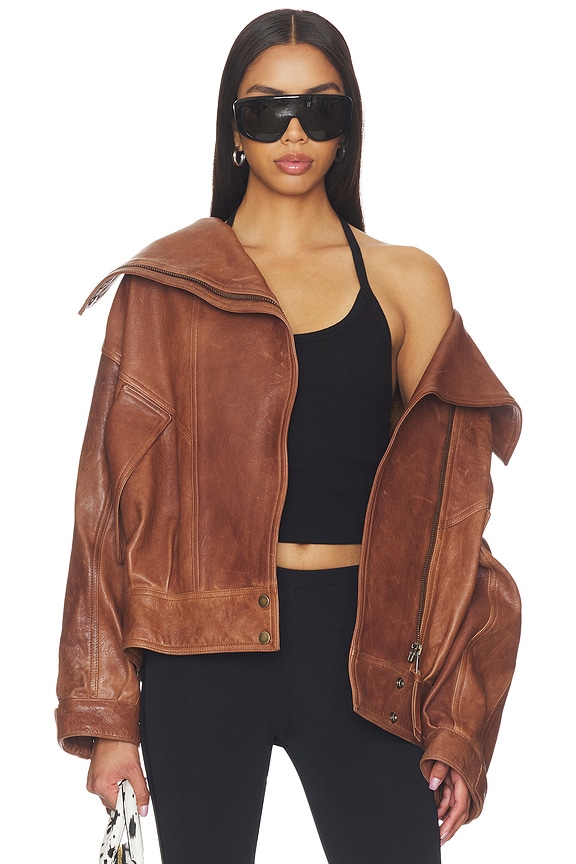 view 2 of 5 CAZADORA HOLGADA HIGH COLLAR LAMBSKIN in Marron