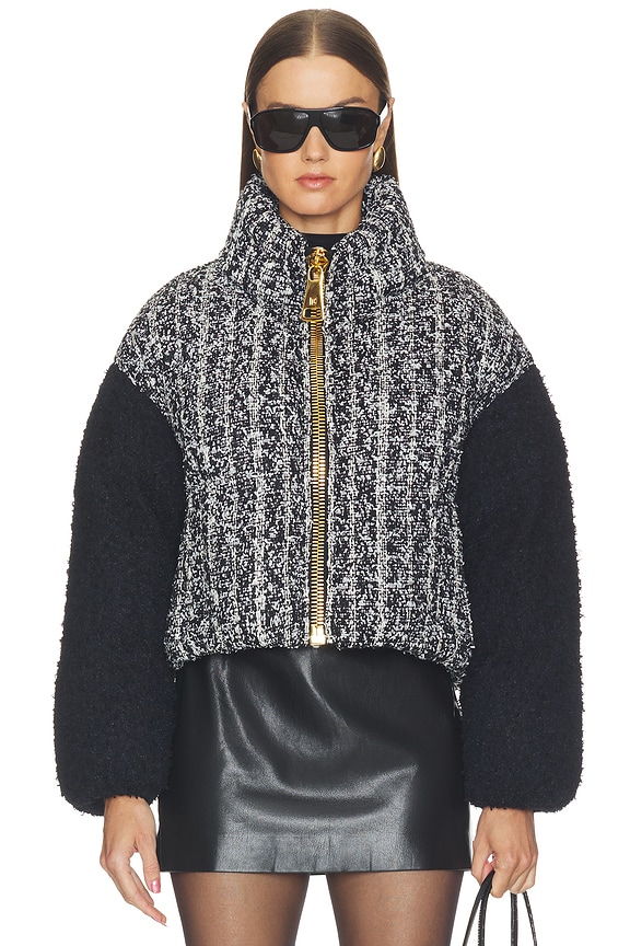 Mix Tweed Cropped Puffer Jacket