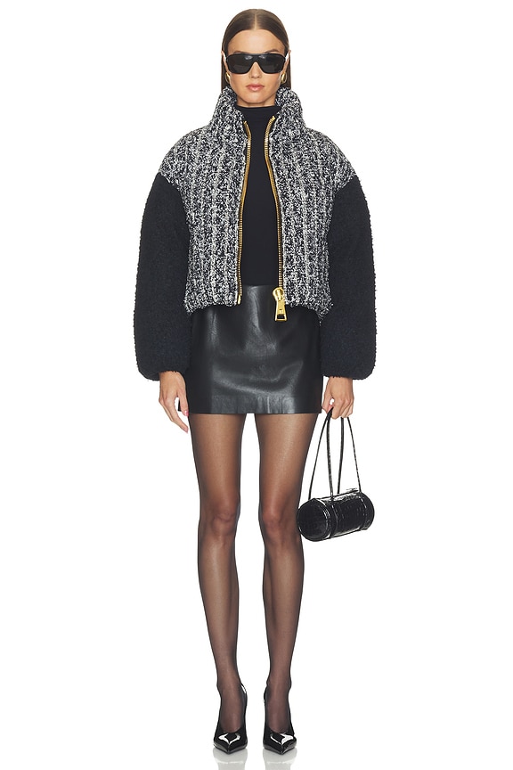 Mix Tweed Cropped Puffer Jacket