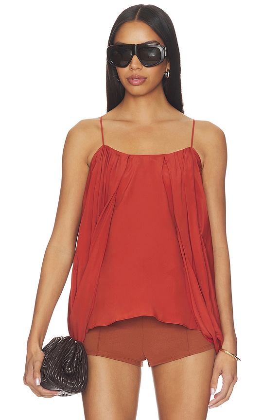 view 1 of 4 Thin Straps Draped Crepe Top in Rouge Ocre