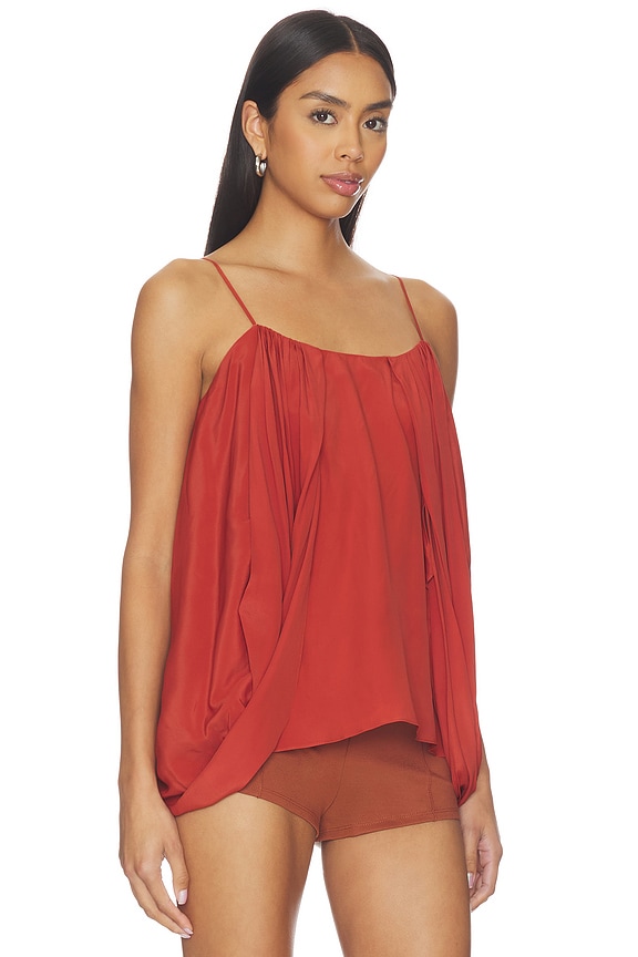 view 2 of 4 Thin Straps Draped Crepe Top in Rouge Ocre