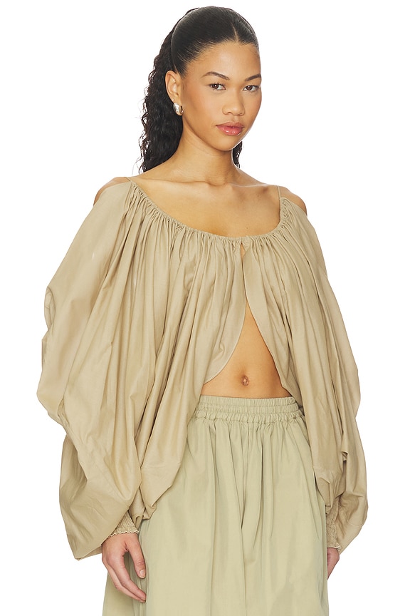 view 2 of 4 Draped Cotton Blouse in Beige Foncé in Beige Fonc?